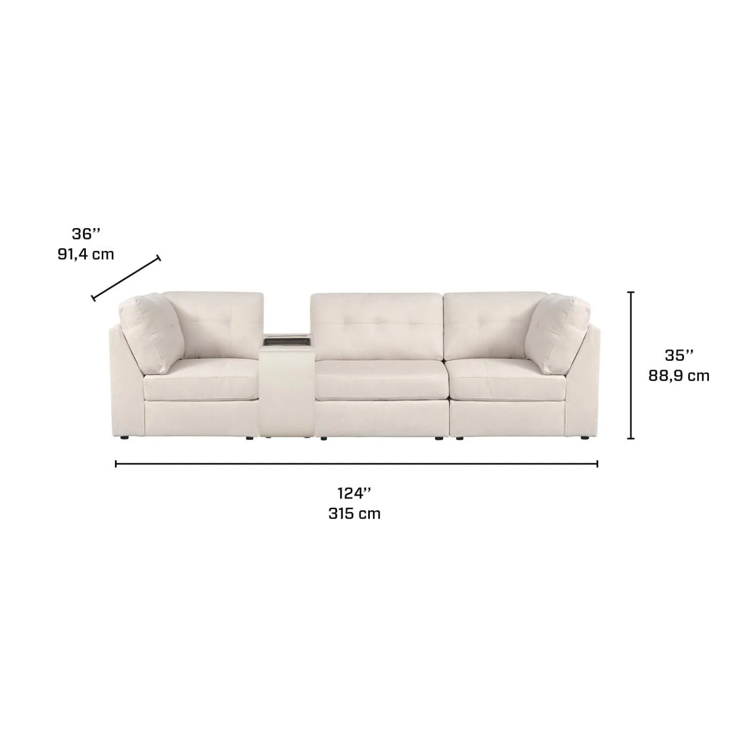 Sofa modulaire beige avec console - 4 mcx