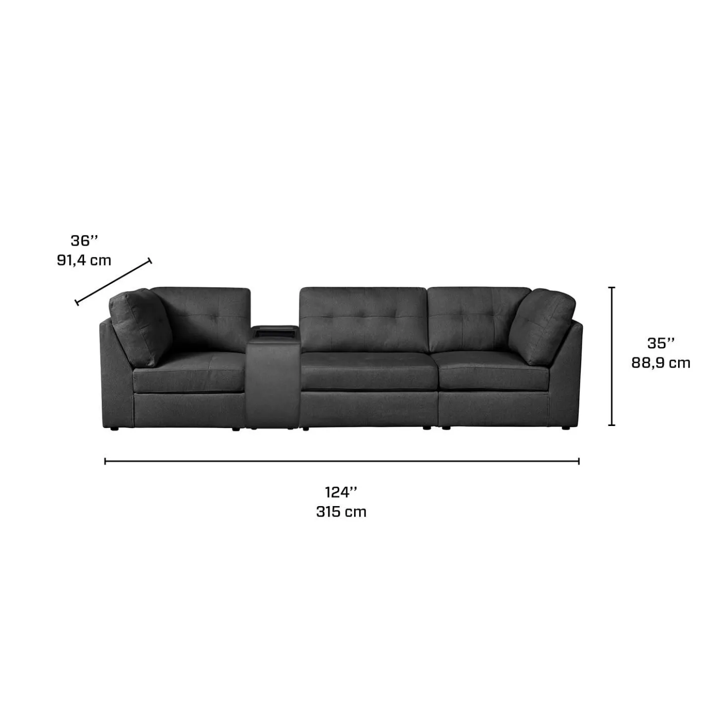 Sofa modulaire gris avec console - 4 mcx