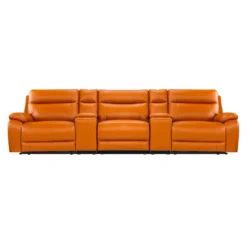 Sofa modulaire inclinable électrique avec 2 consoles en cuir véritable - 5 mcx