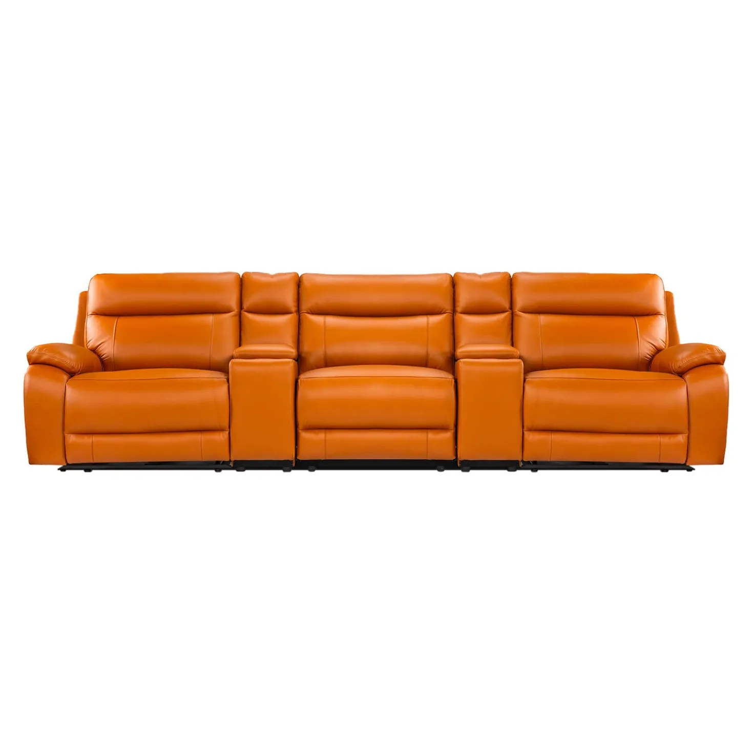 Sofa modulaire inclinable électrique avec 2 consoles en cuir véritable - 5 mcx
