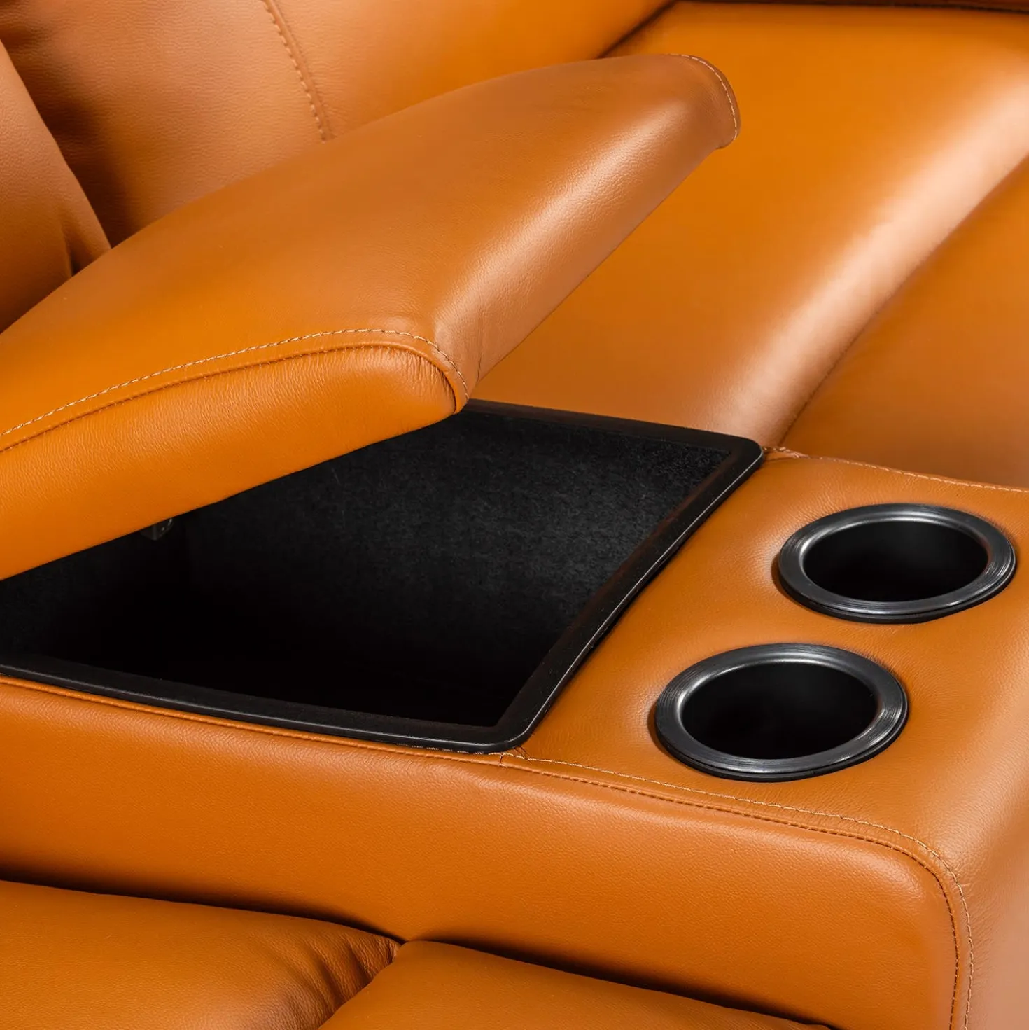 Sofa modulaire inclinable électrique avec 2 consoles en cuir véritable - 5 mcx