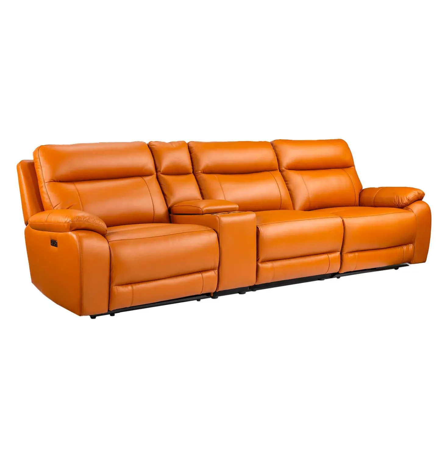 Sofa modulaire inclinable électrique avec console en cuir véritable - 4 mcx