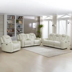 Sofa modulaire inclinable électrique en cuir véritable avec appui-têtes ajustables, dossier rabattable et éclairage DEL – 3 mcx