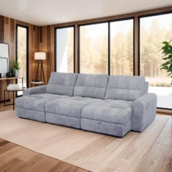 Sofa modulaire électrique avec 2 sièges coulissants et chaise longue à droite avec rangement - 3 mcx