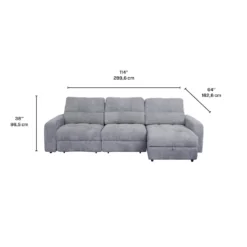Sofa modulaire électrique avec 2 sièges coulissants et chaise longue à droite avec rangement - 3 mcx