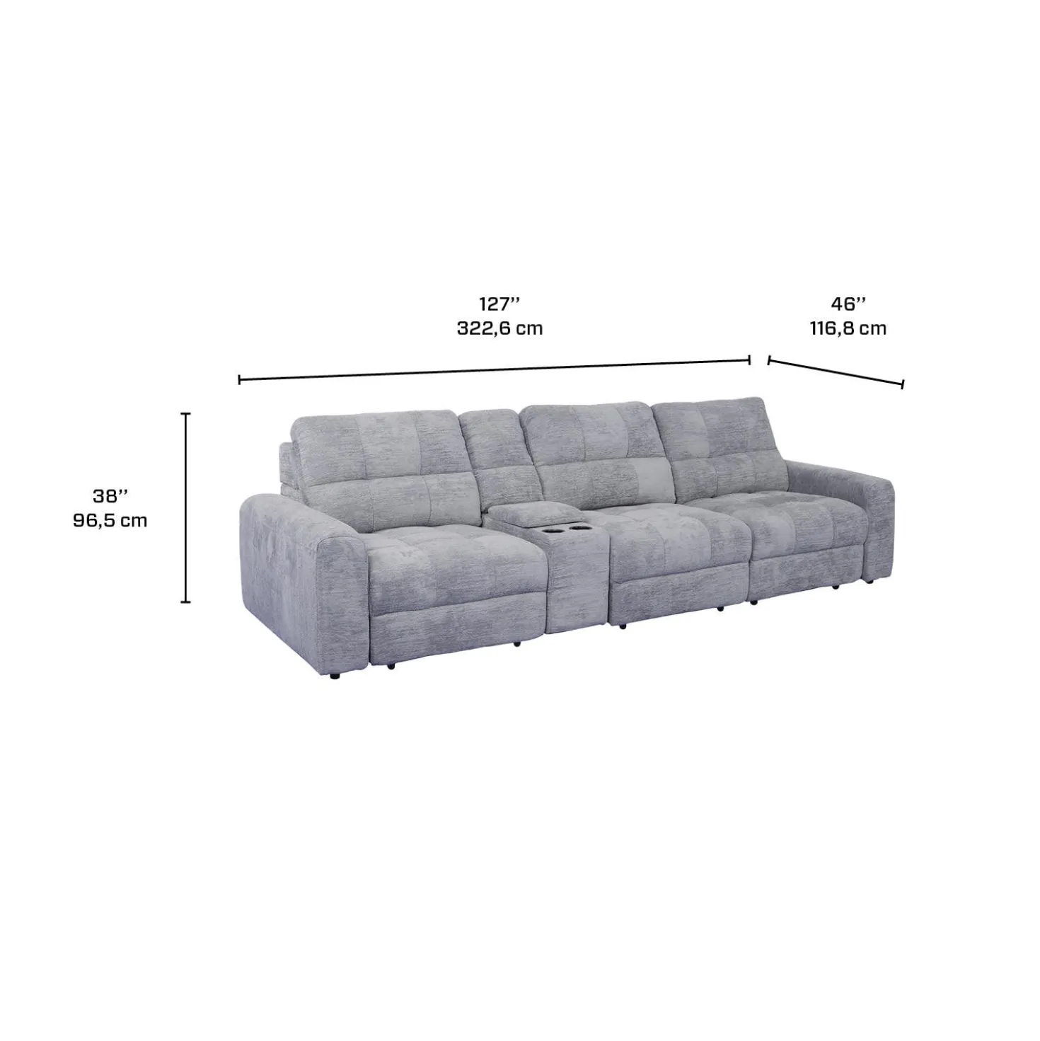 Sofa modulaire électrique avec 2 sièges coulissants et console - 4 mcx