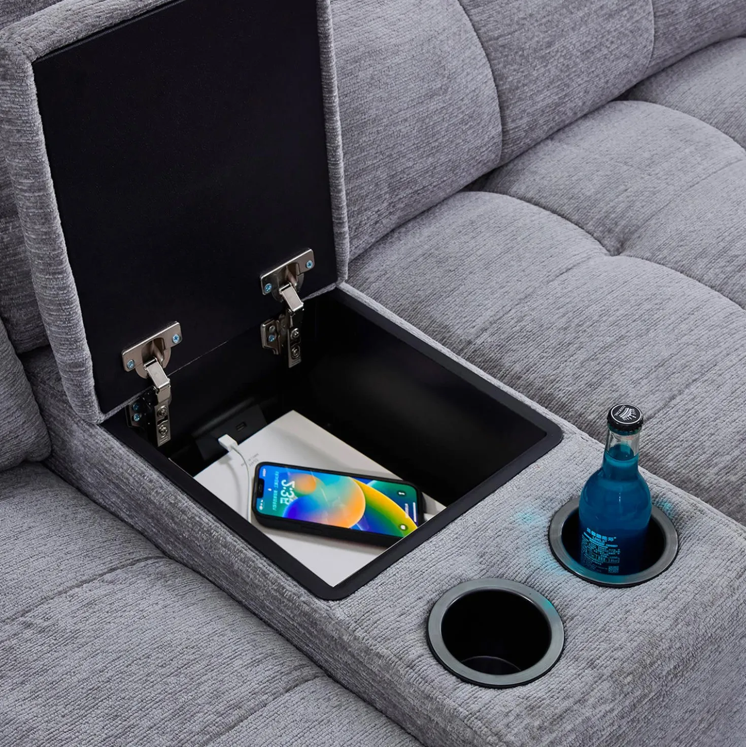 Sofa modulaire électrique avec sièges coulissants et console - 4 mcx