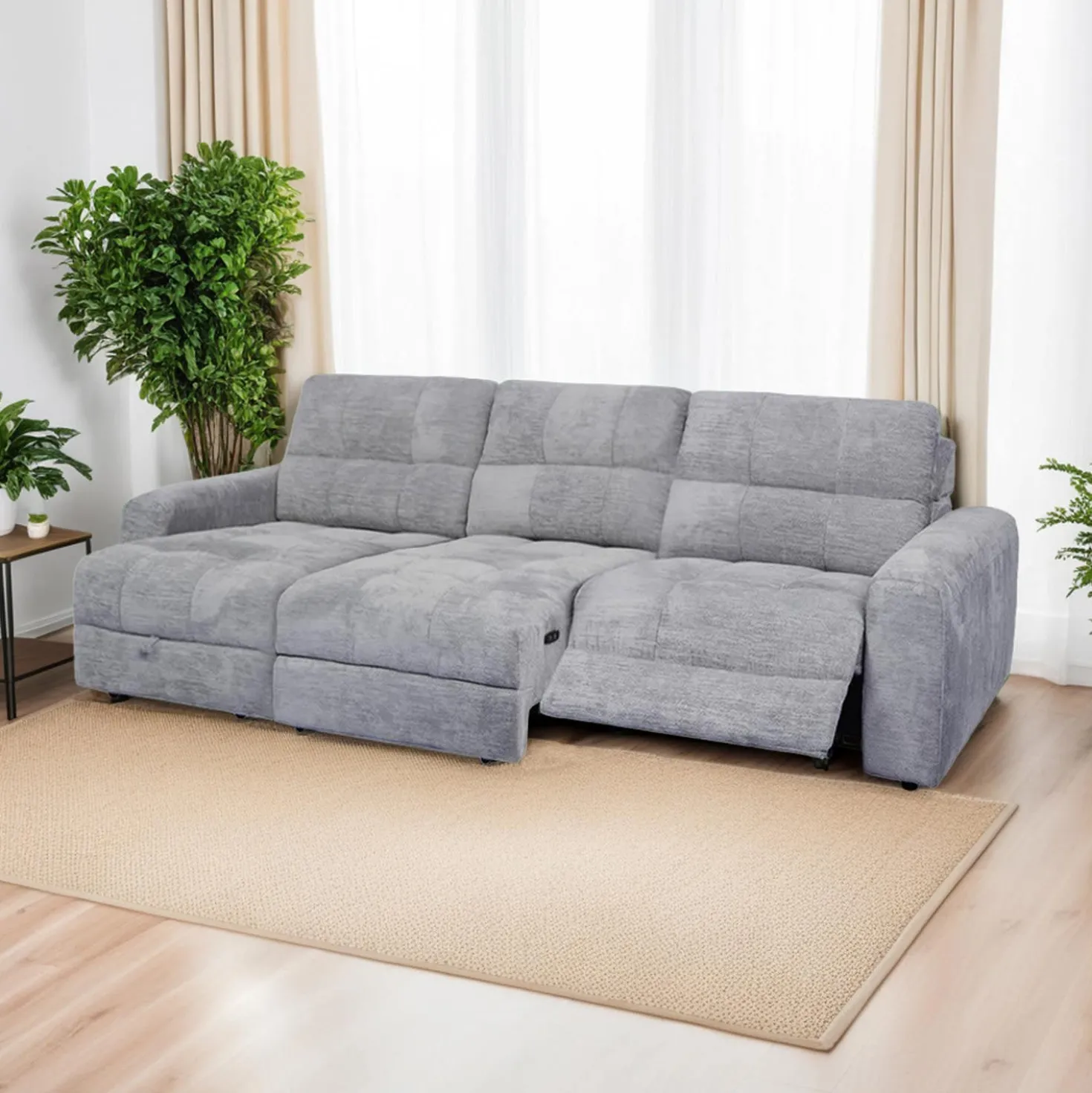 Sofa modulaire électrique inclinable avec 1 siège coulissant et chaise longue - 3 mcx