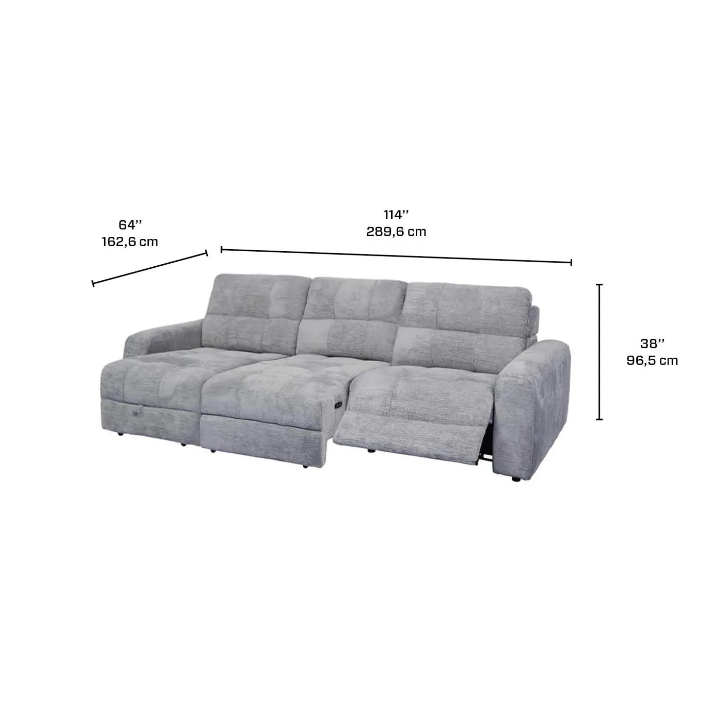 Sofa modulaire électrique inclinable avec 1 siège coulissant et chaise longue - 3 mcx