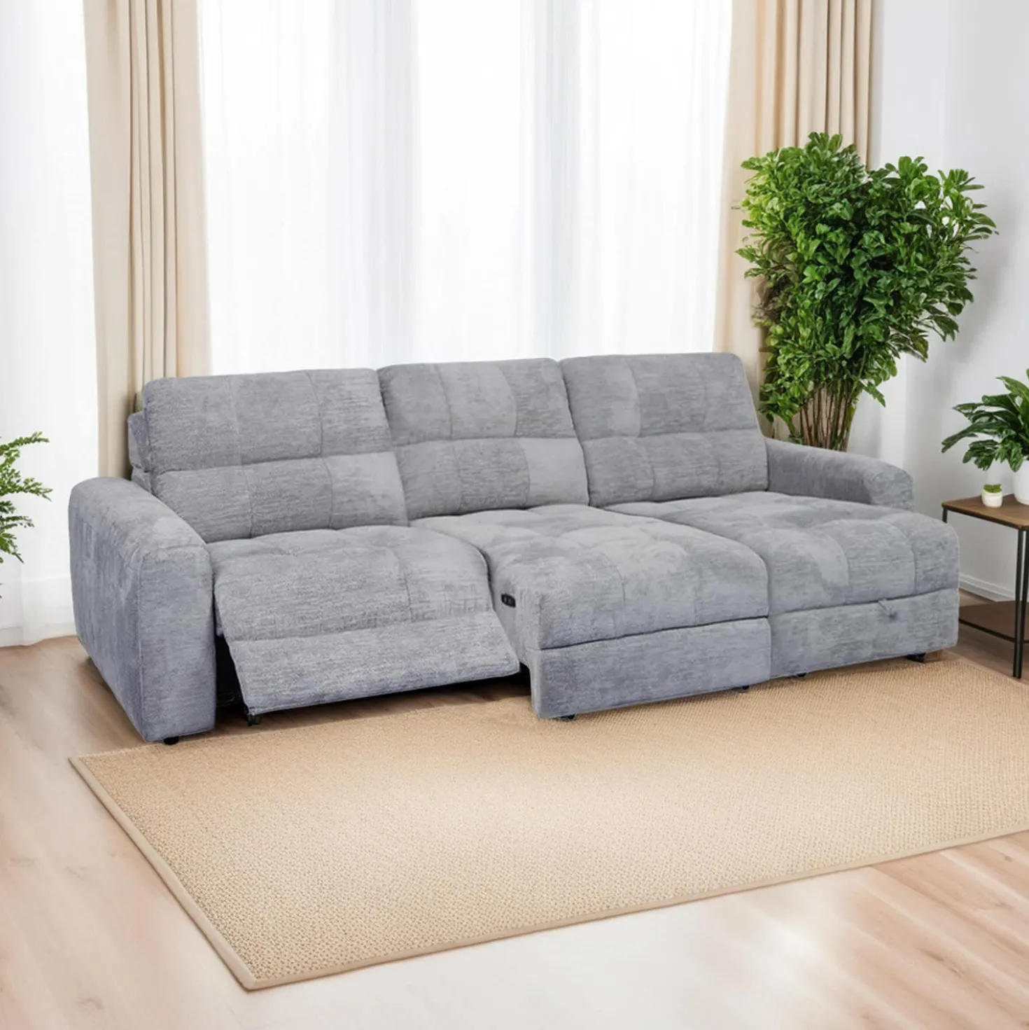 Sofa modulaire électrique inclinable avec 1 siège coulissant et chaise longue - 3 mcx