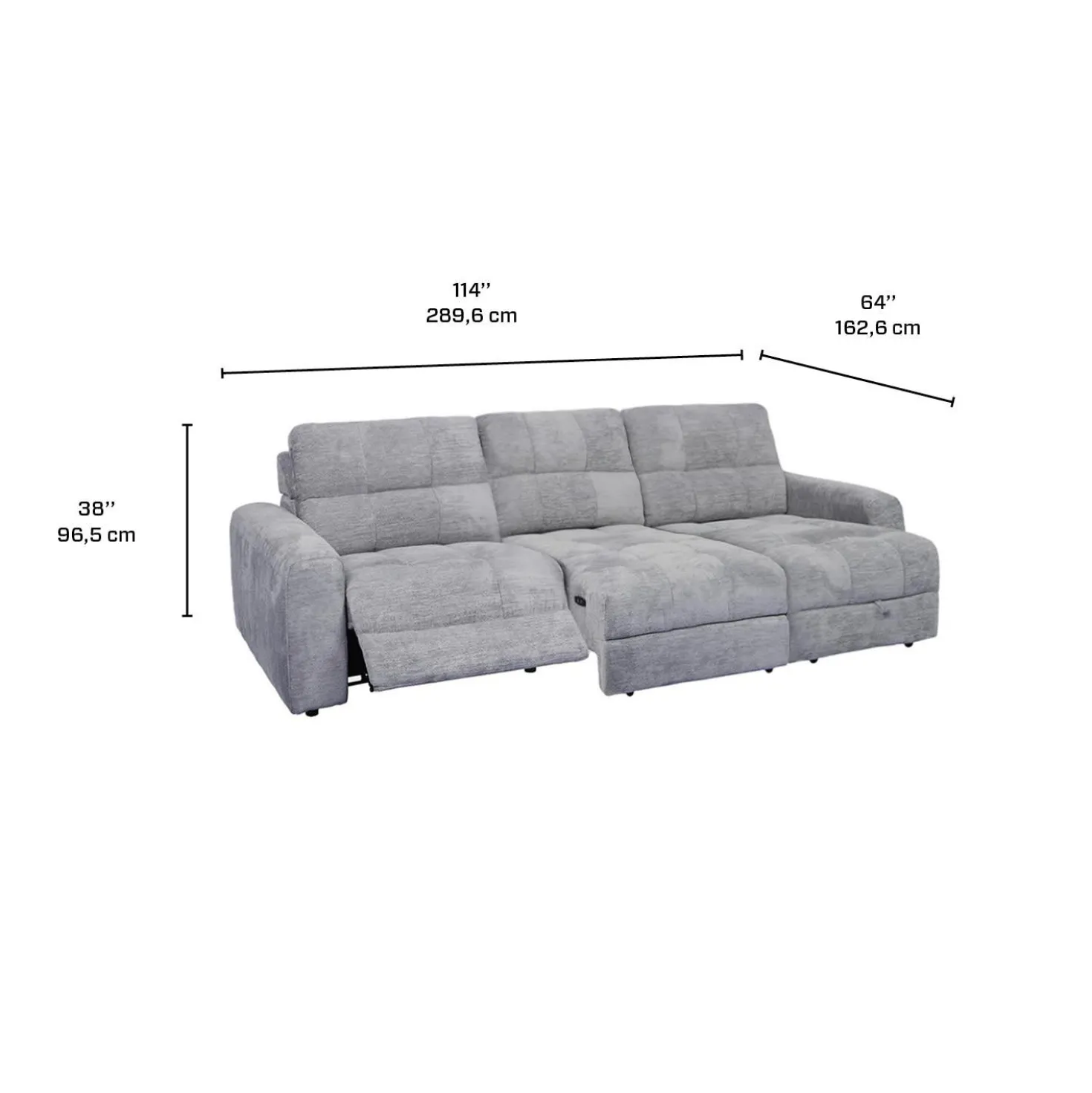 Sofa modulaire électrique inclinable avec 1 siège coulissant et chaise longue - 3 mcx
