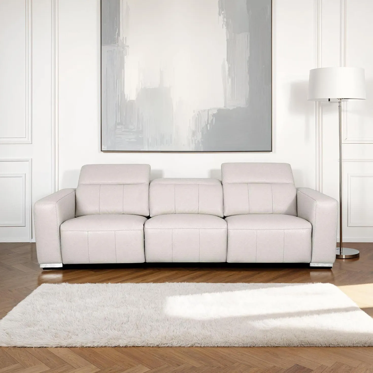 Sofa modulaire électrique inclinable en cuir véritable avec appui-têtes ajustables – 3 mcx