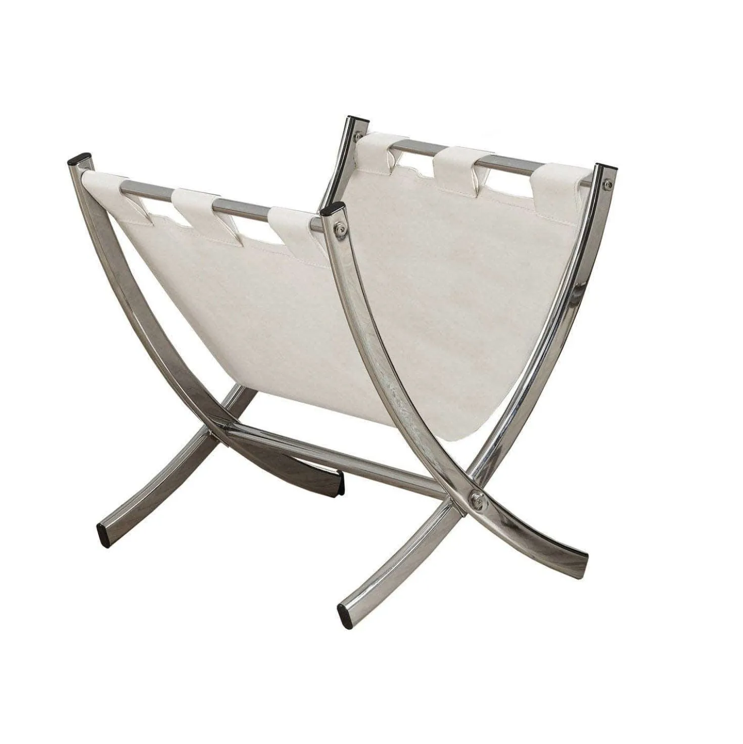 Support magazine - simili-cuir blanc, métal chrome - Monarch