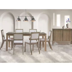 Table avec rallonge (54” à 70”) et 6 chaises - bois cendré