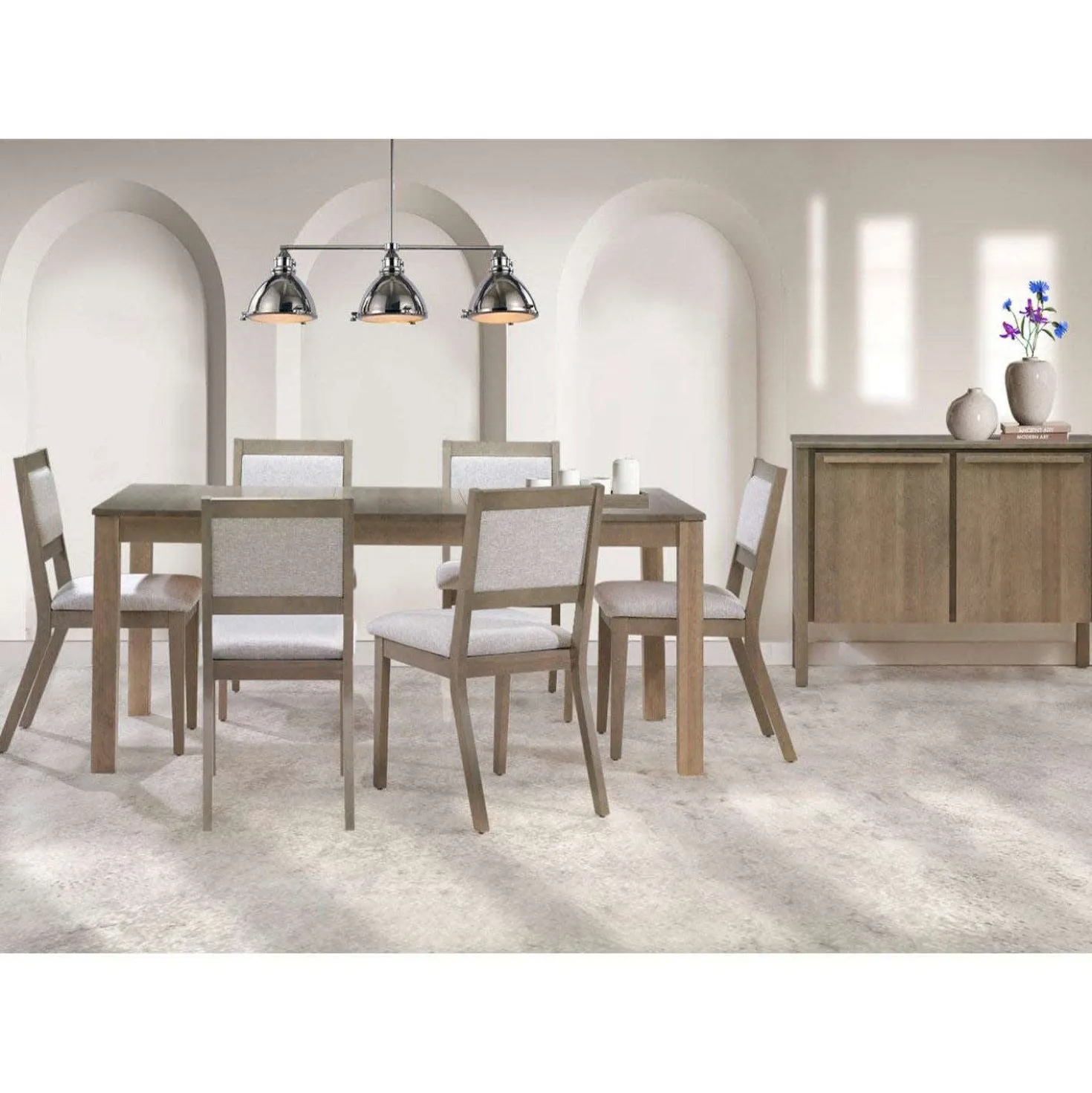 Table avec rallonge (54” à 70”) et 6 chaises - bois cendré