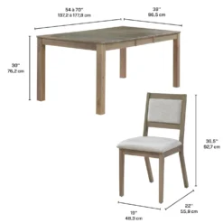 Table avec rallonge (54” à 70”) et 6 chaises - bois cendré