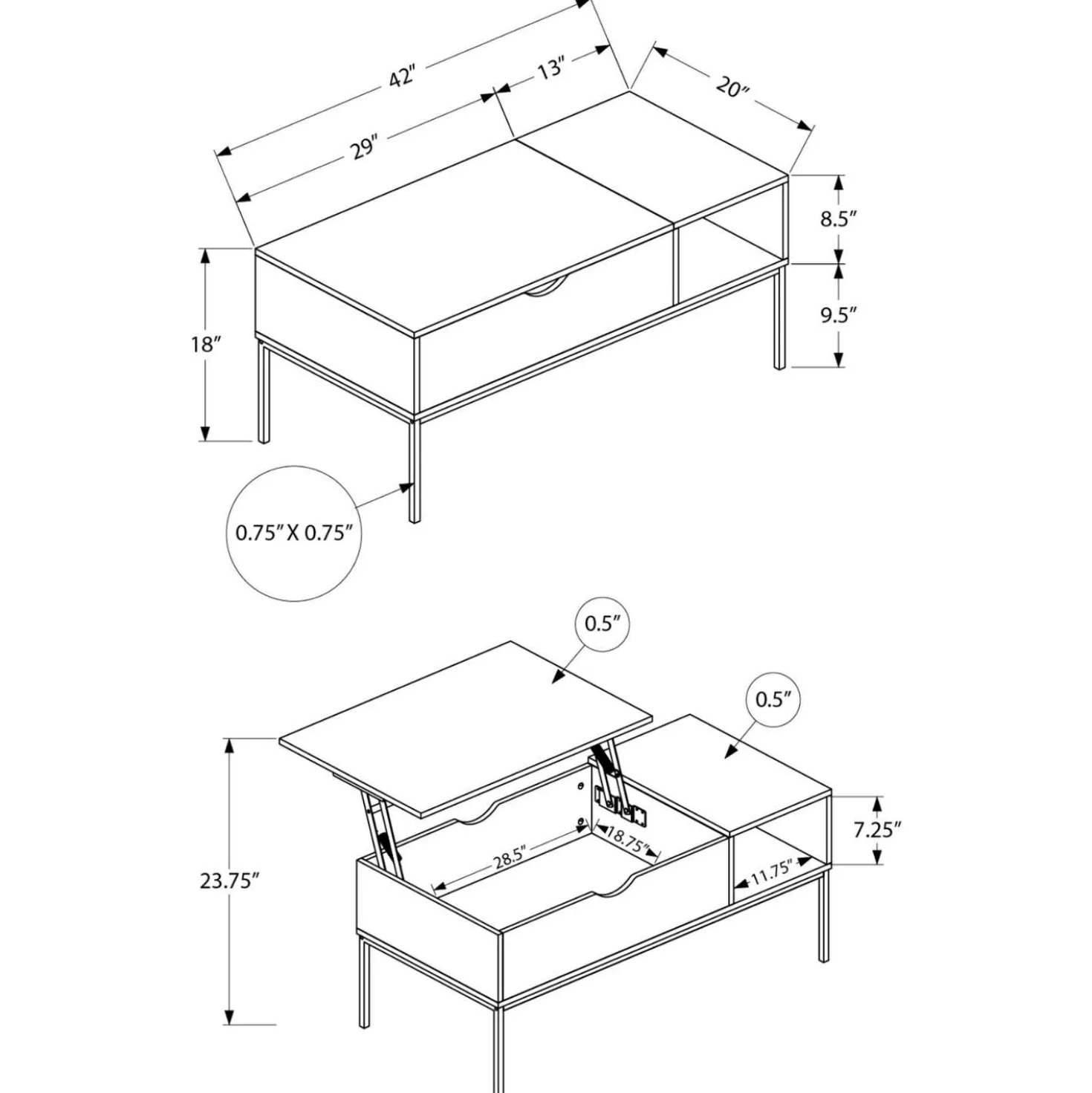 Table à café rectangulaire avec rangement - Monarch