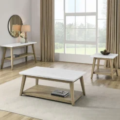 Table console avec plateau en marbre blanc