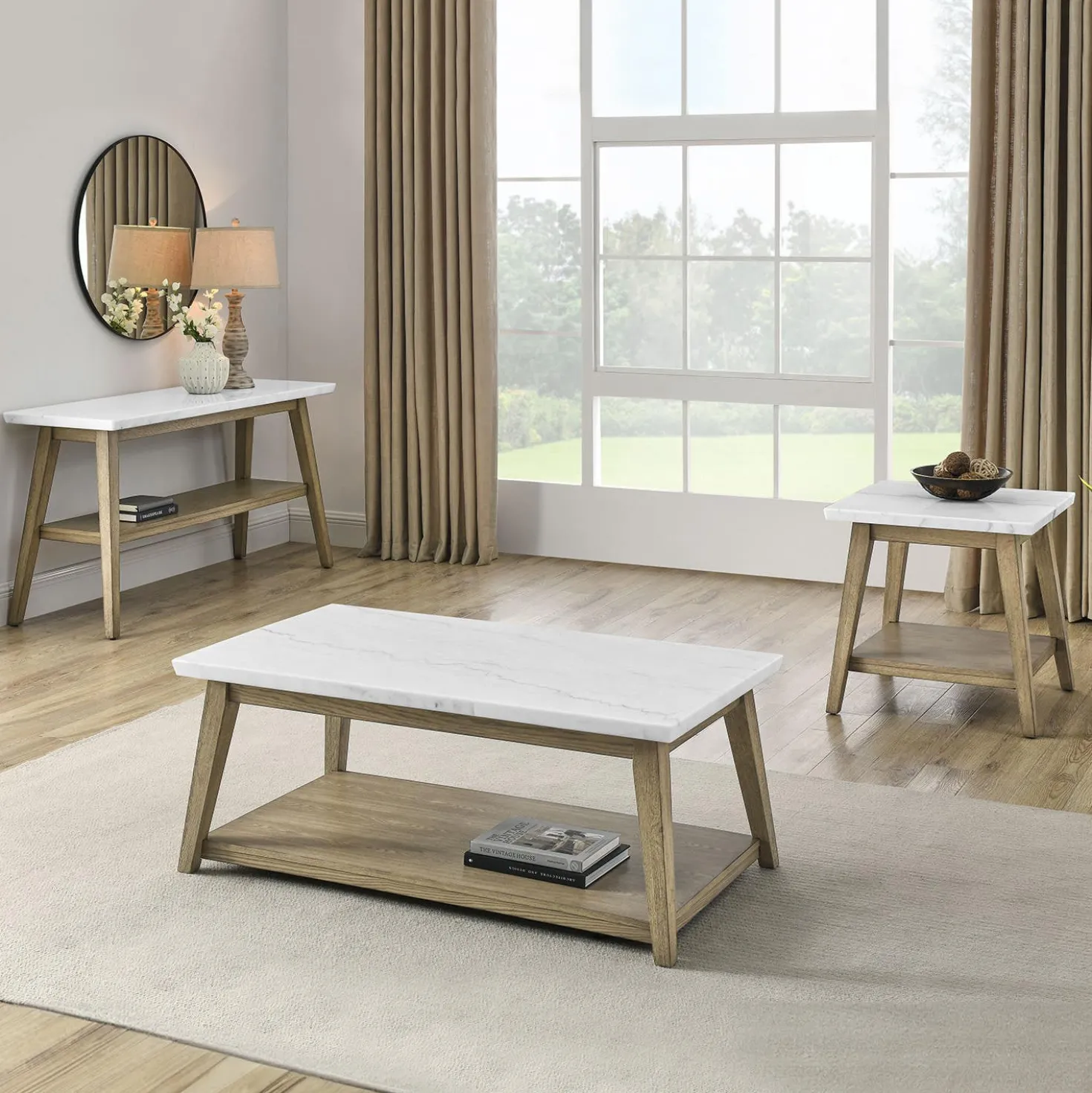 Table console avec plateau en marbre blanc