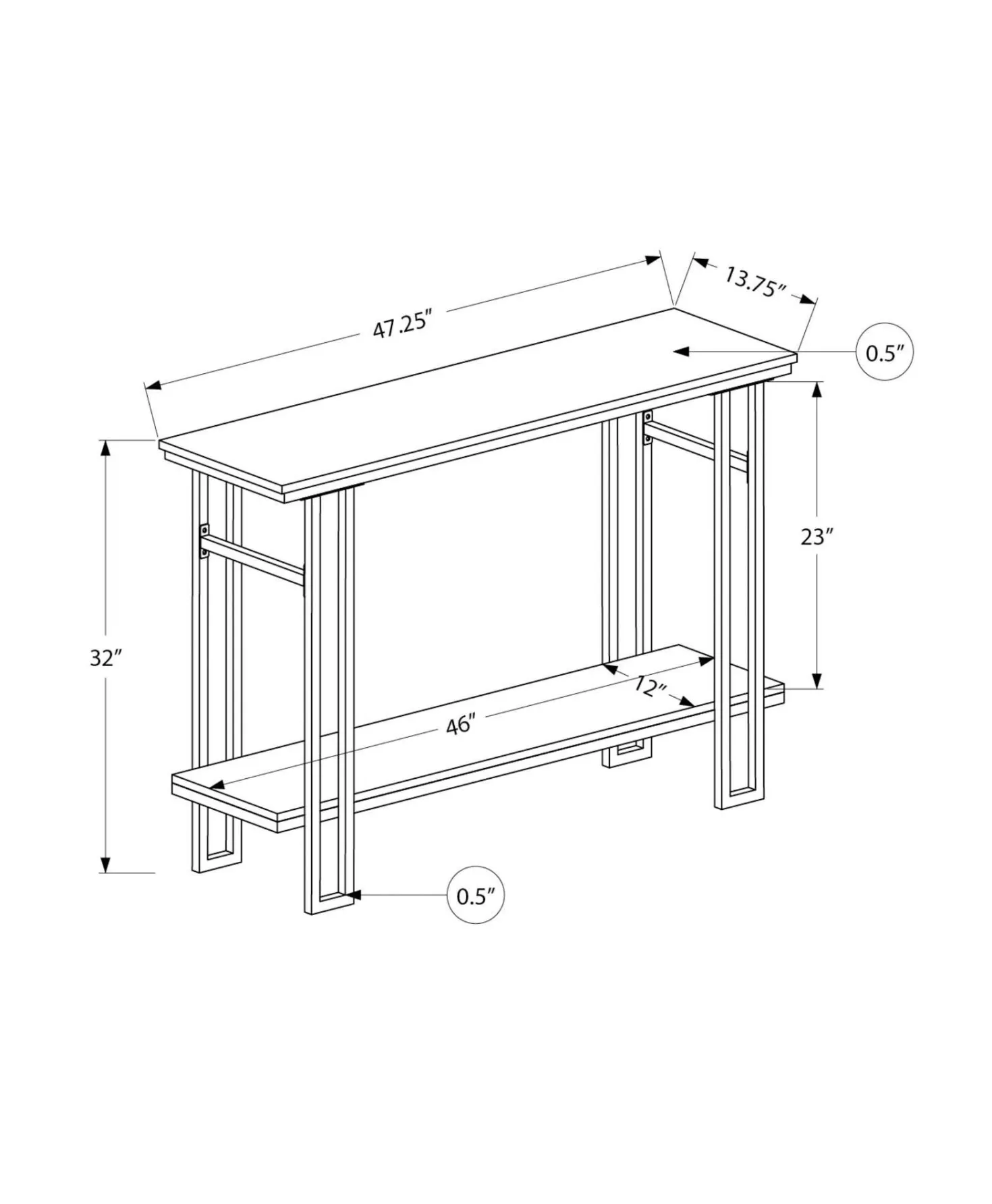 Table console - côtés en forme de h, 1 tablette, rectangulaire - 48"L - fau - Monarch
