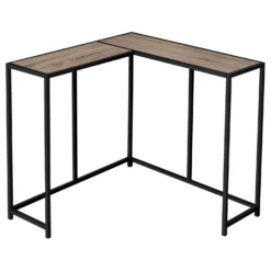 Table console - forme de L, coin, cadre en métal - 36"L - faux bois taupe f - Monarch