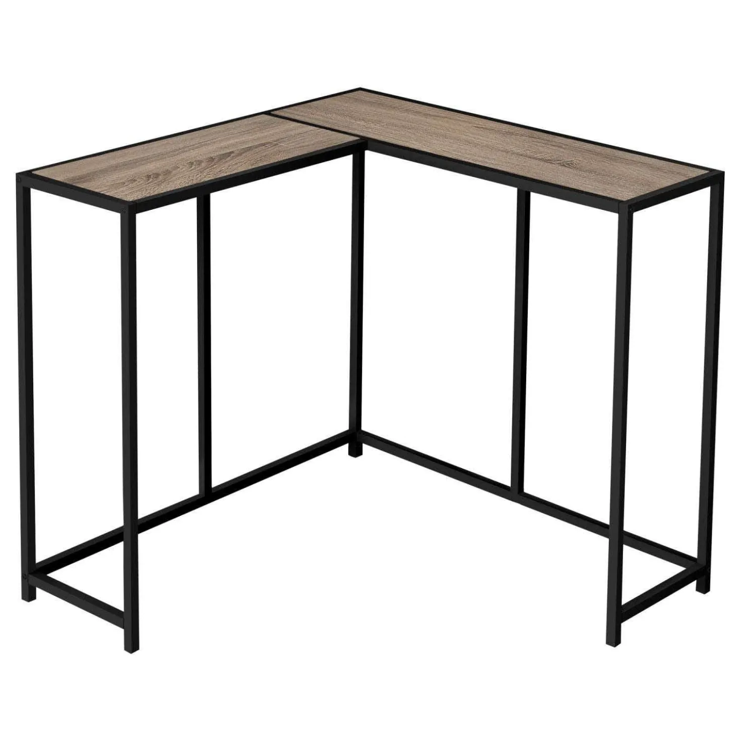 Table console - forme de L, coin, cadre en métal - 36"L - faux bois taupe f - Monarch