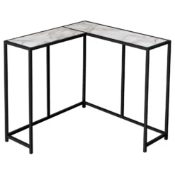 Table console - forme de L, coin, cadre en métal - 36"L - faux marbre blanc - Monarch