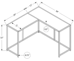 Table console - forme de L, coin, cadre en métal - 36