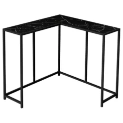 Table console - forme de L, coin, cadre en métal - 36"L - faux marbre noir - Monarch