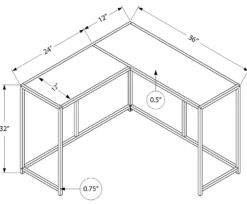 Table console - forme de L, coin, cadre en métal - 36