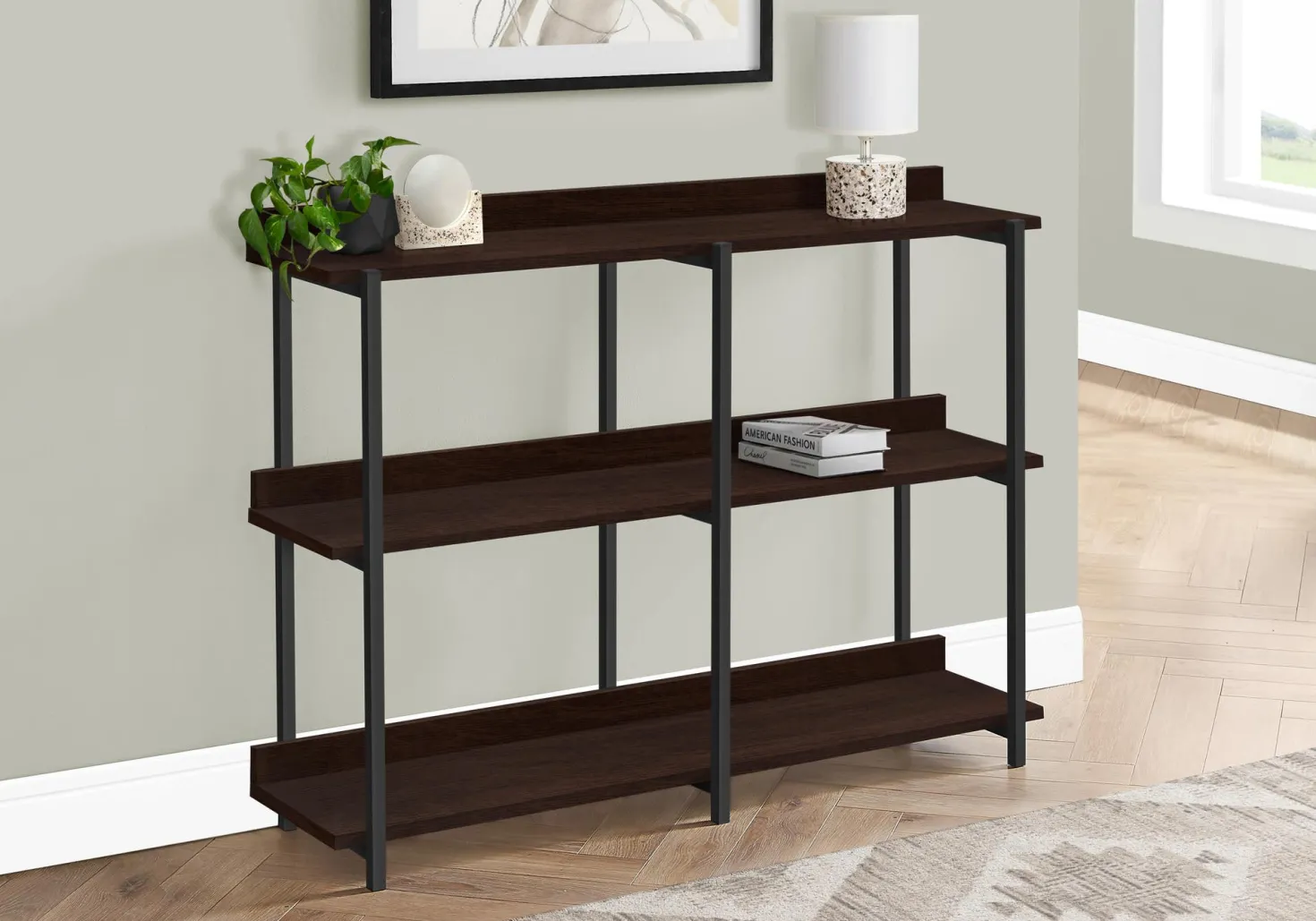 Table console - 3 niveau, étagères, rectangulaire, pieds en métal - 48" l - Monarch