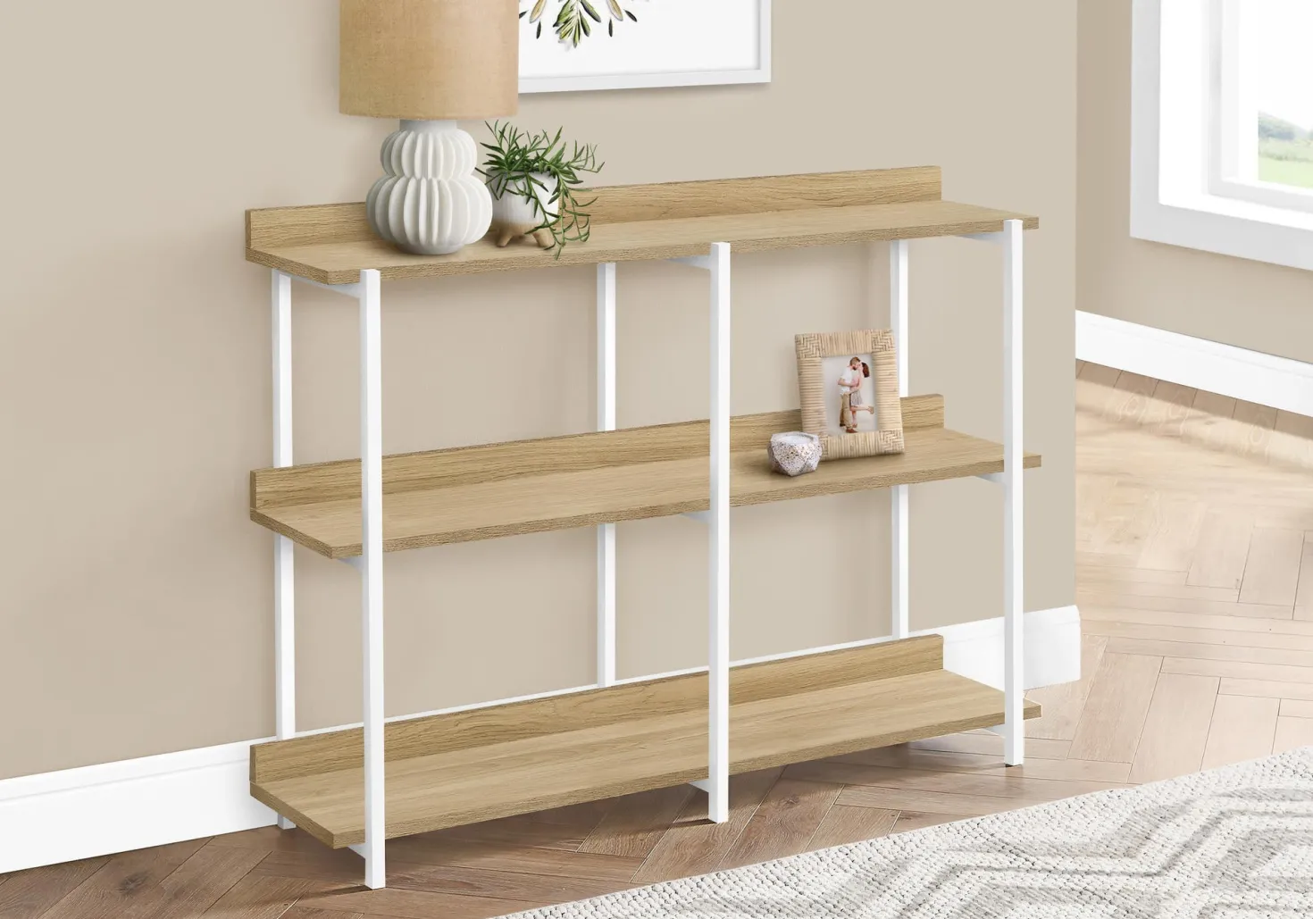 Table console - 3 niveau, étagères, rectangulaire, pieds en métal - 48" l - Monarch