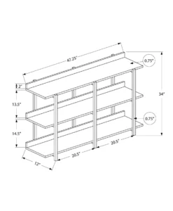 Table console - 3 niveau, étagères, rectangulaire, pieds en métal - 48