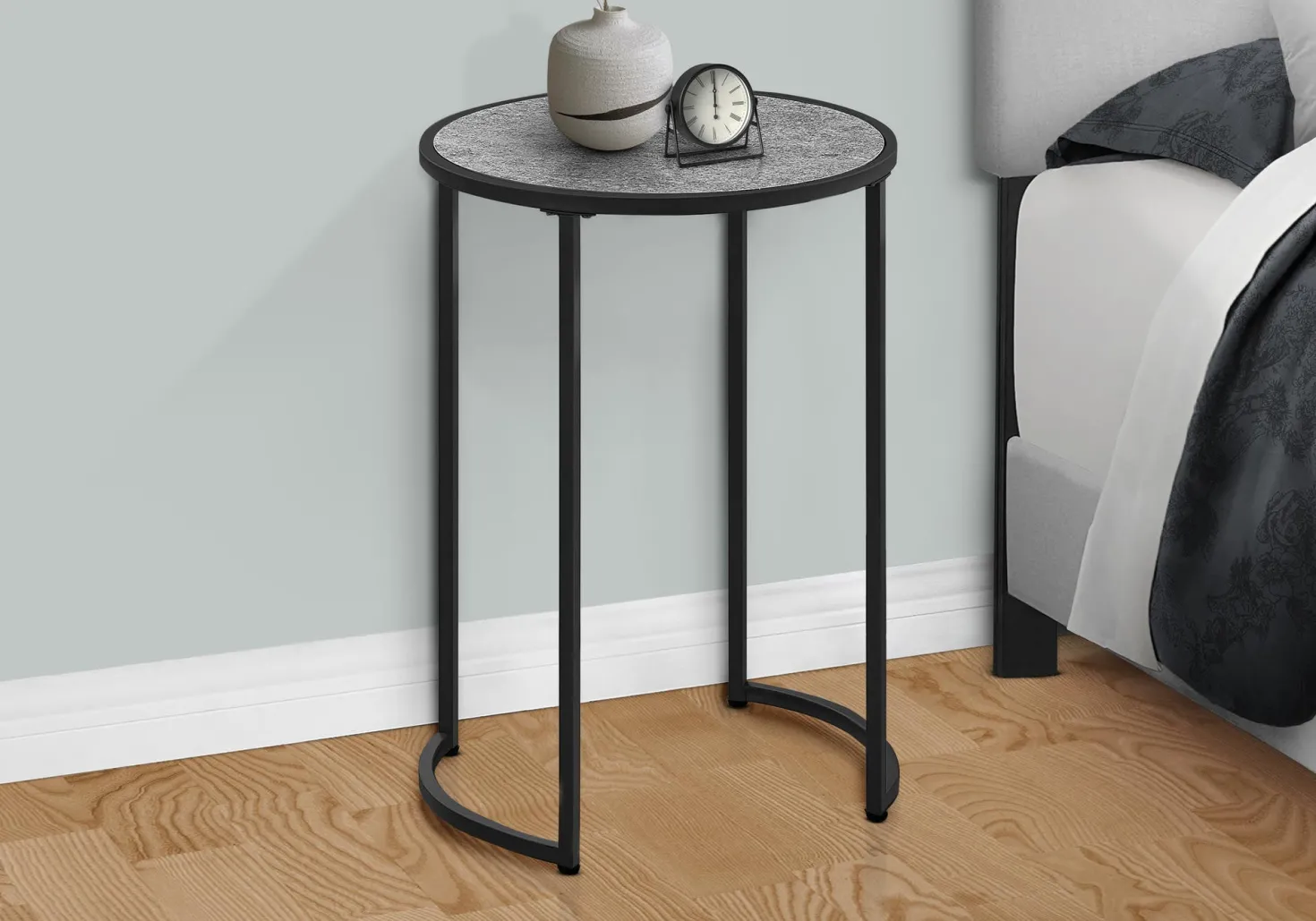 Table d'appoint - base courbe en forme de u, ronde - 24"H - faux pierre gris - Monarch