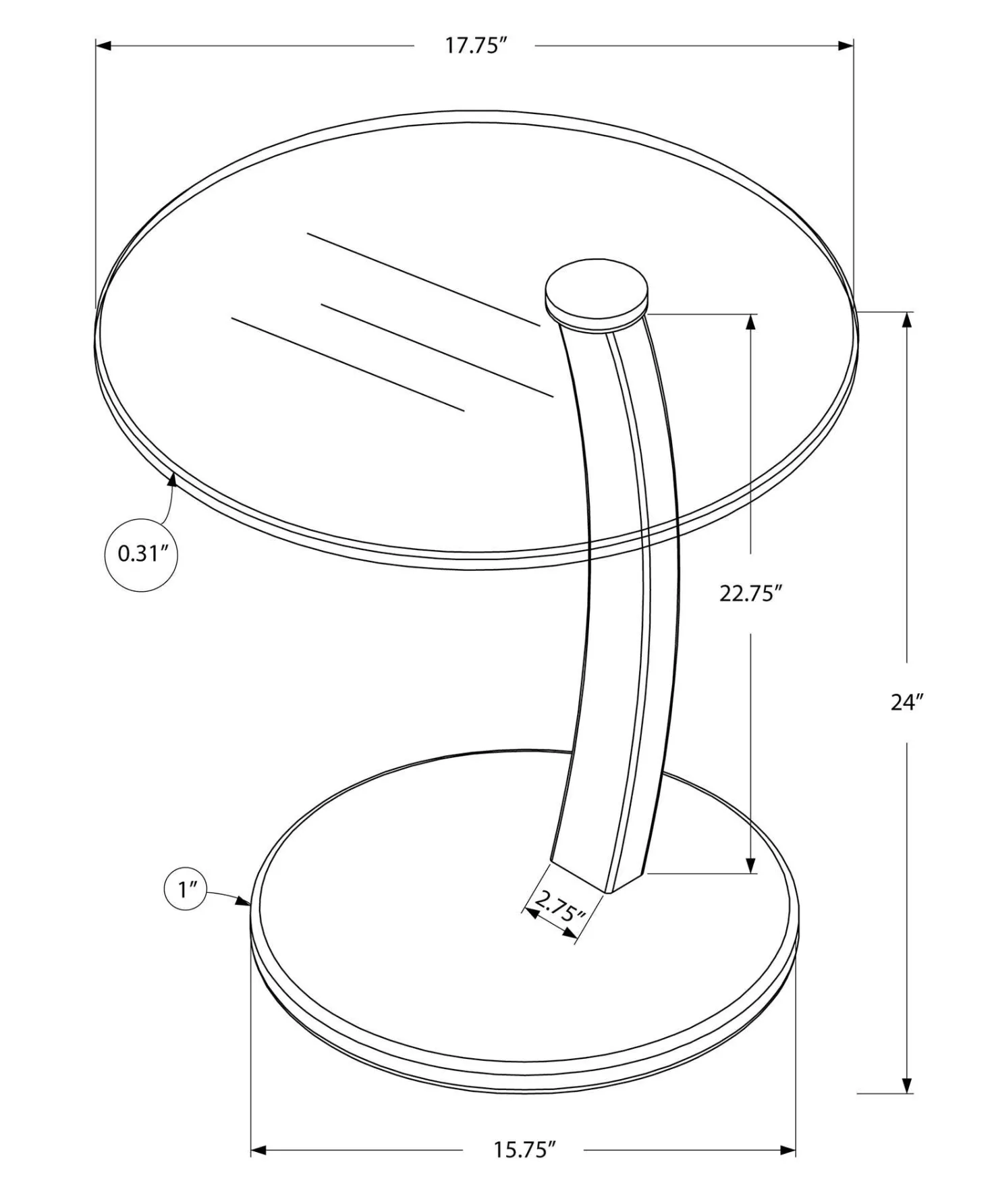 Table d'appoint - blanc avec verre trempé - Monarch
