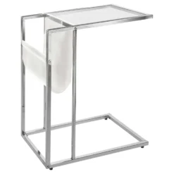 Table d'appoint - blanc, chrome avec support magazine - Monarch