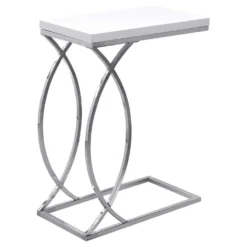 Table d'appoint - blanc lustré et métal chrome - Monarch