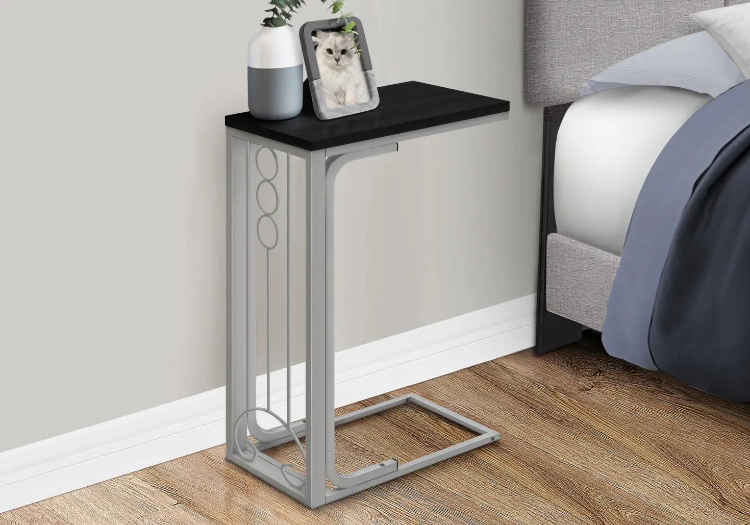 Table d'appoint - dessus noir, métal argenté - Monarch