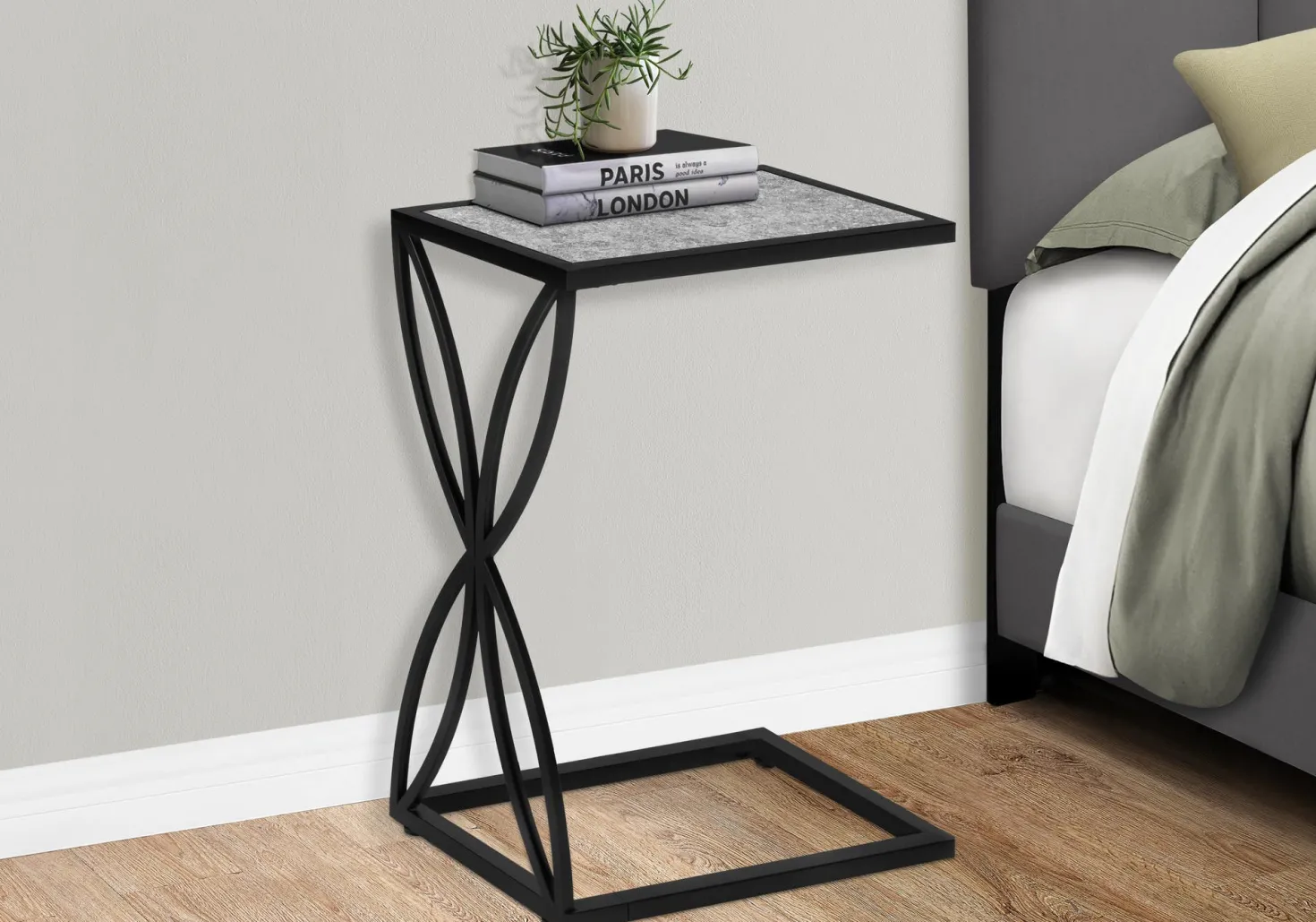 Table d'appoint en c - base avec motif de pétales, rectangulaire - 25"H - fa - Monarch
