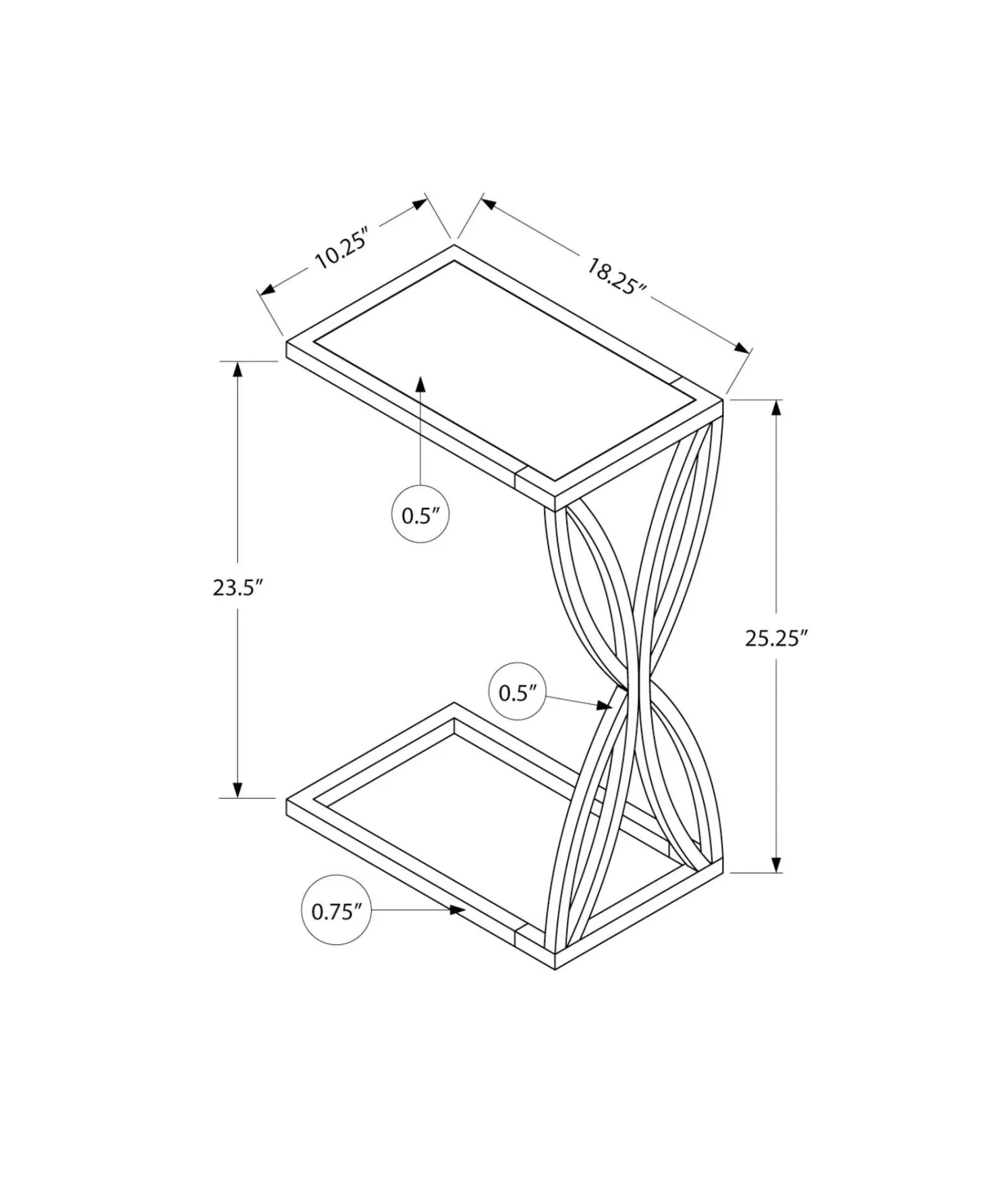 Table d'appoint en c - base avec motif de pétales, rectangulaire - 25"H - fa - Monarch