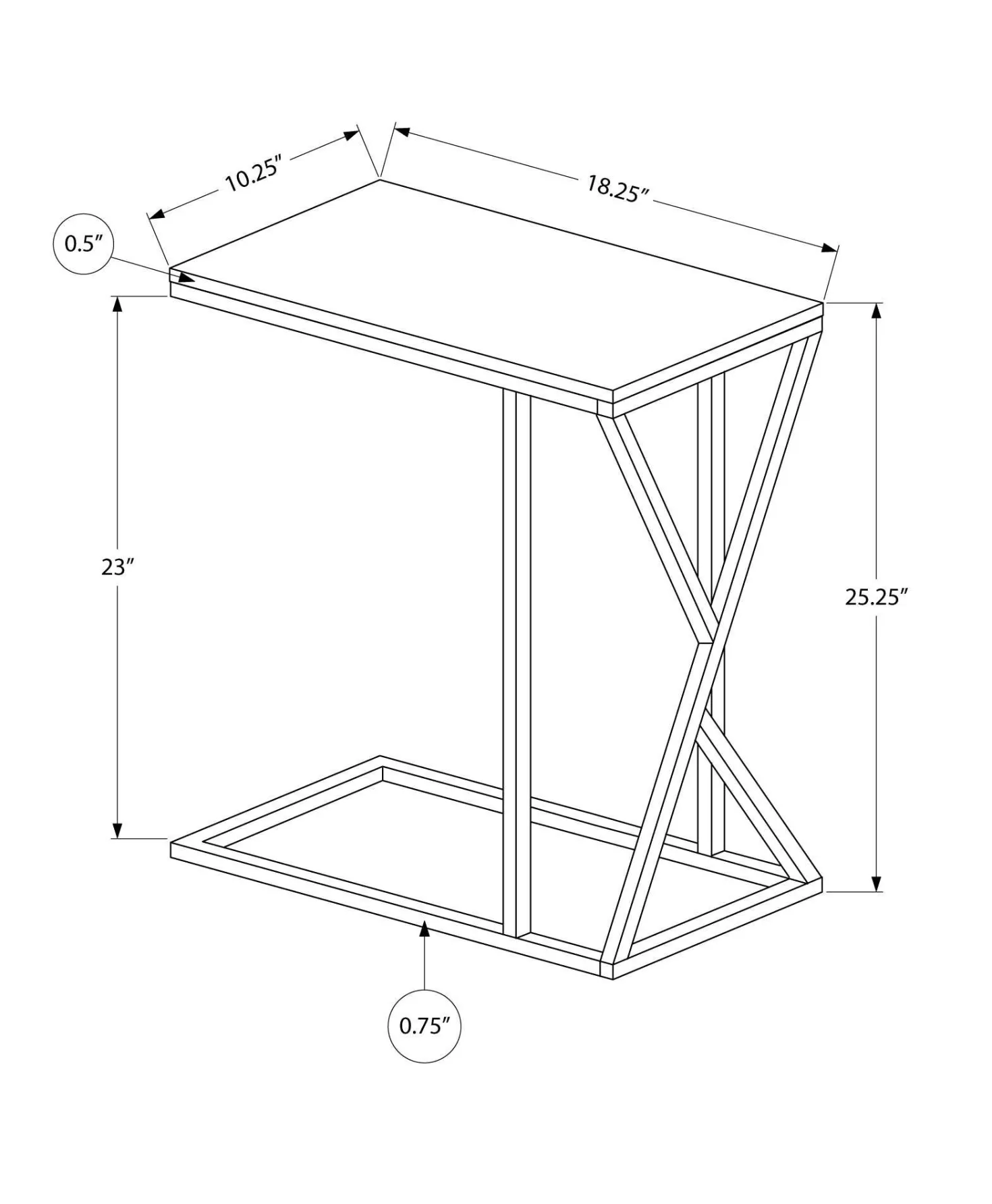 Table d'appoint en c - base avec motif des triangles asymétriques, rectangul - Monarch