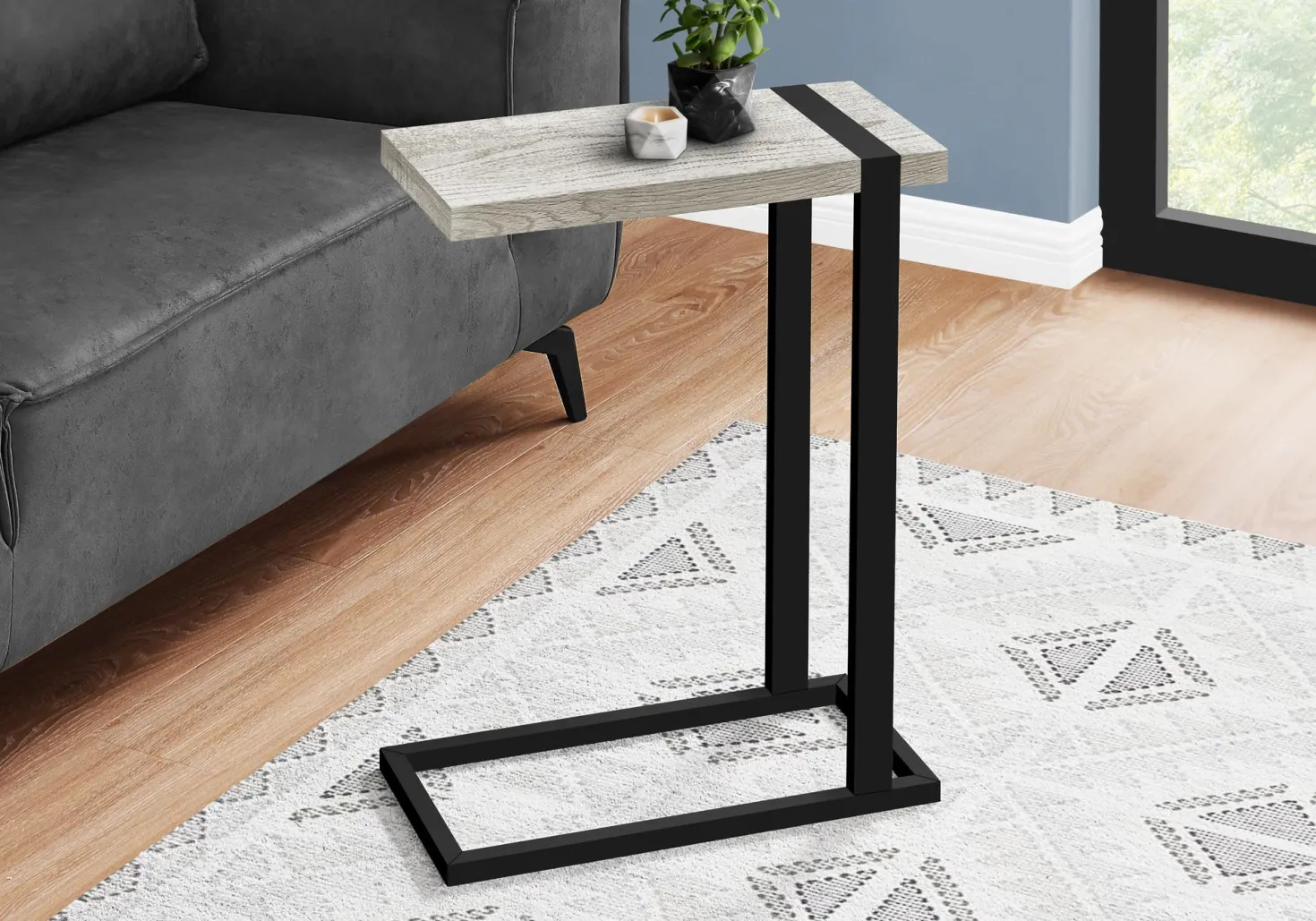 Table d'appoint en c - dessus épais, rectangulaire - 25"H - faux bois récupé - Monarch