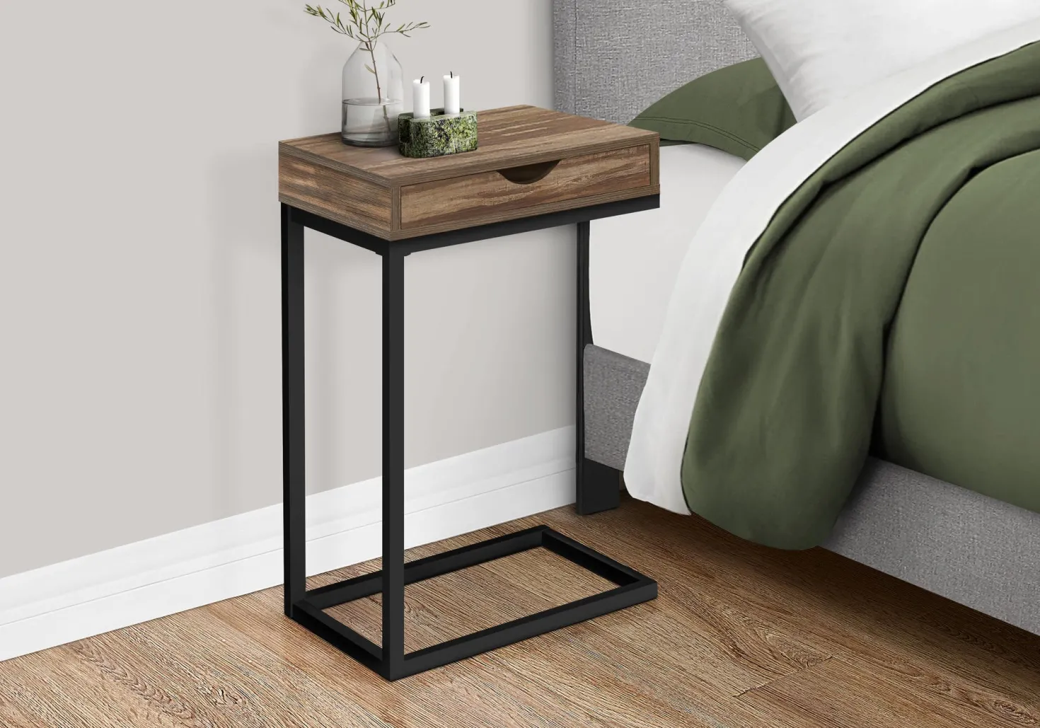 Table d'appoint en c - 1 tiroir de rangement traversant, rectangulaire - 25" - Monarch