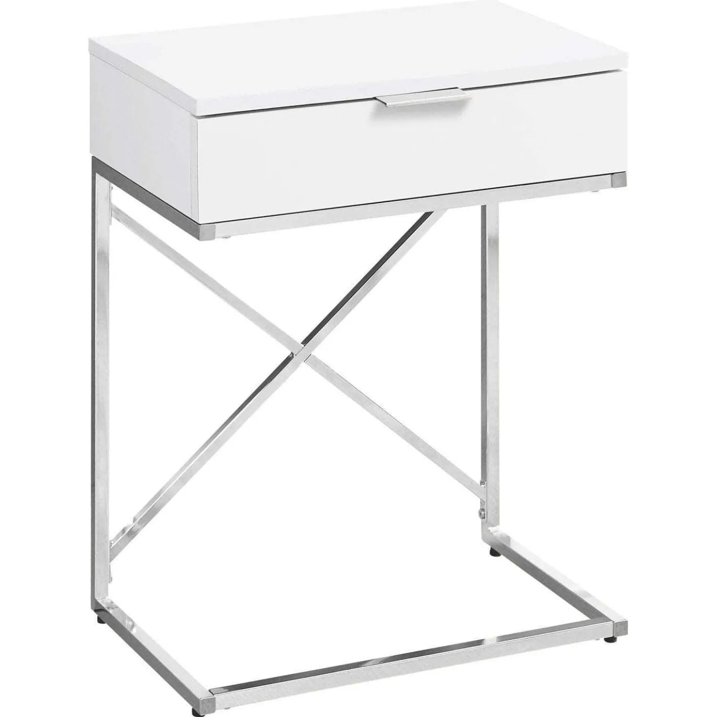 Table d'appoint - 24"H, blanc lustré, métal chrome - Monarch