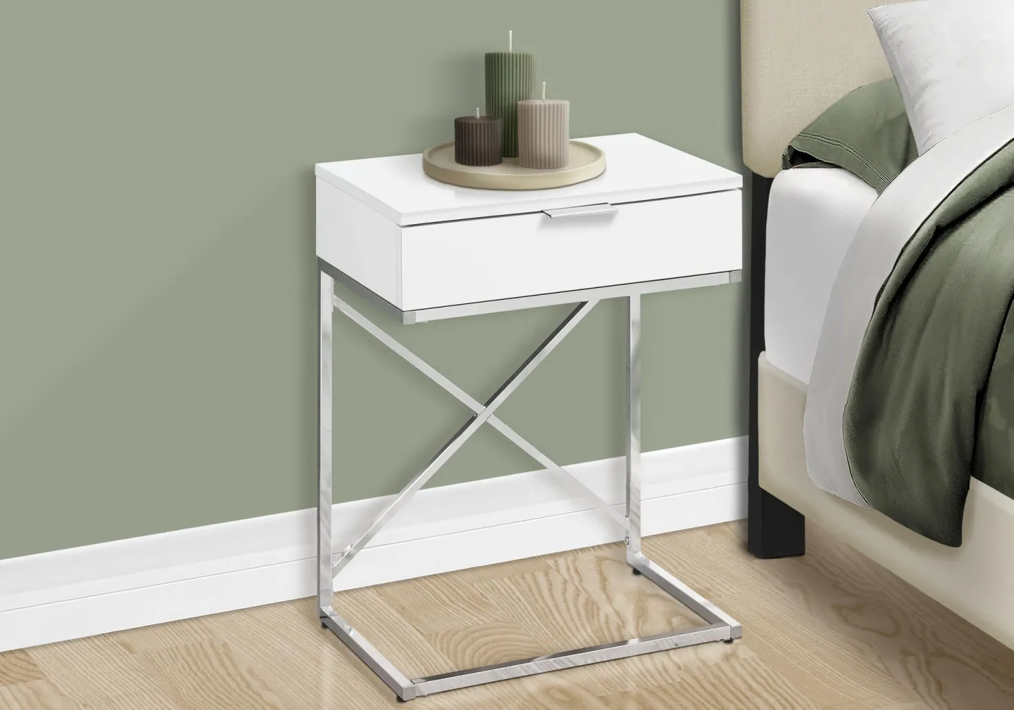 Table d'appoint - 24"H, blanc lustré, métal chrome - Monarch
