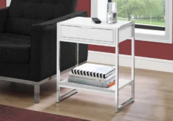 Table d'appoint - 24"H, blanc lustré, métal chrome - Monarch