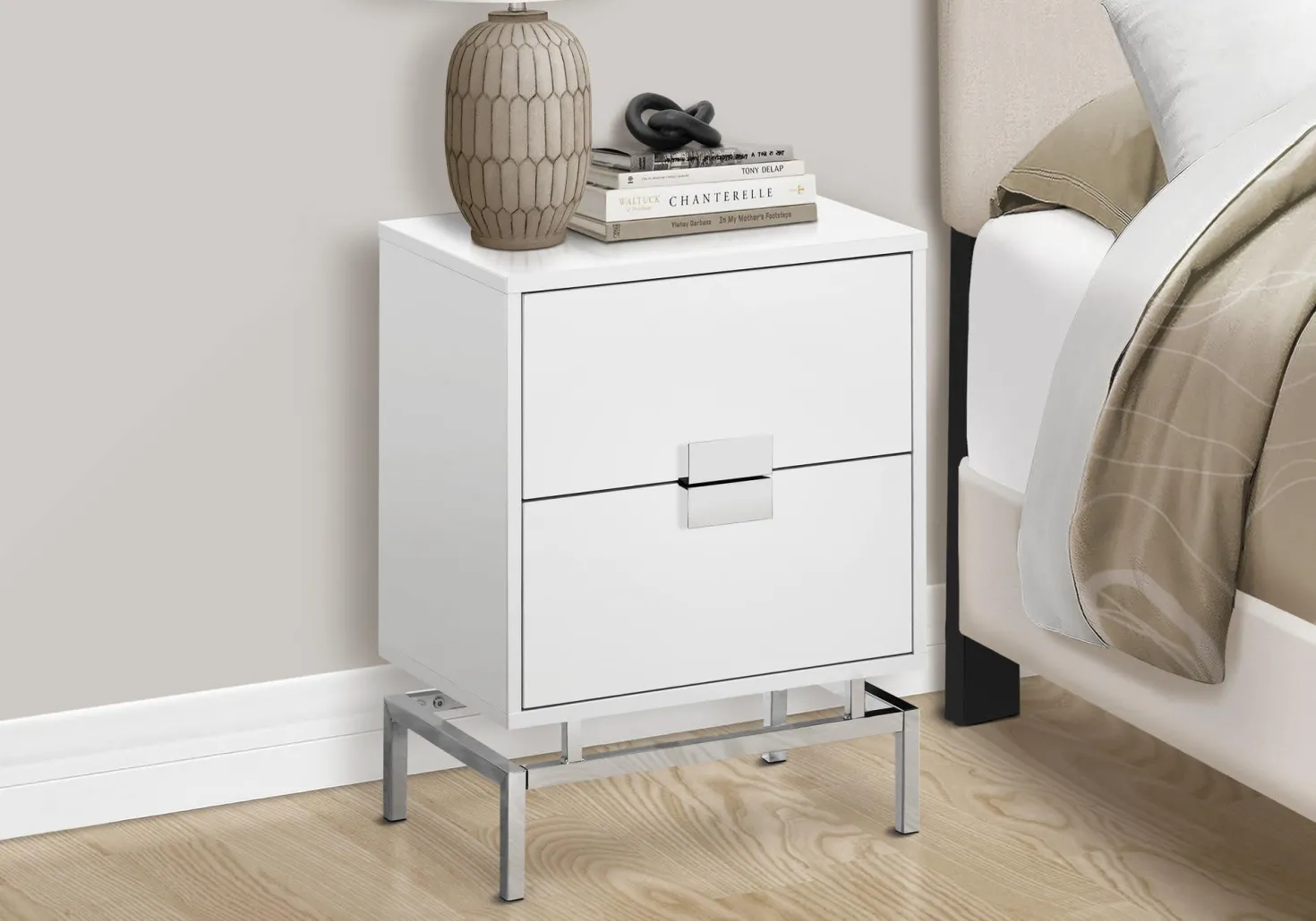Table d'appoint - 24"H blanc lustré, métal chrome - Monarch