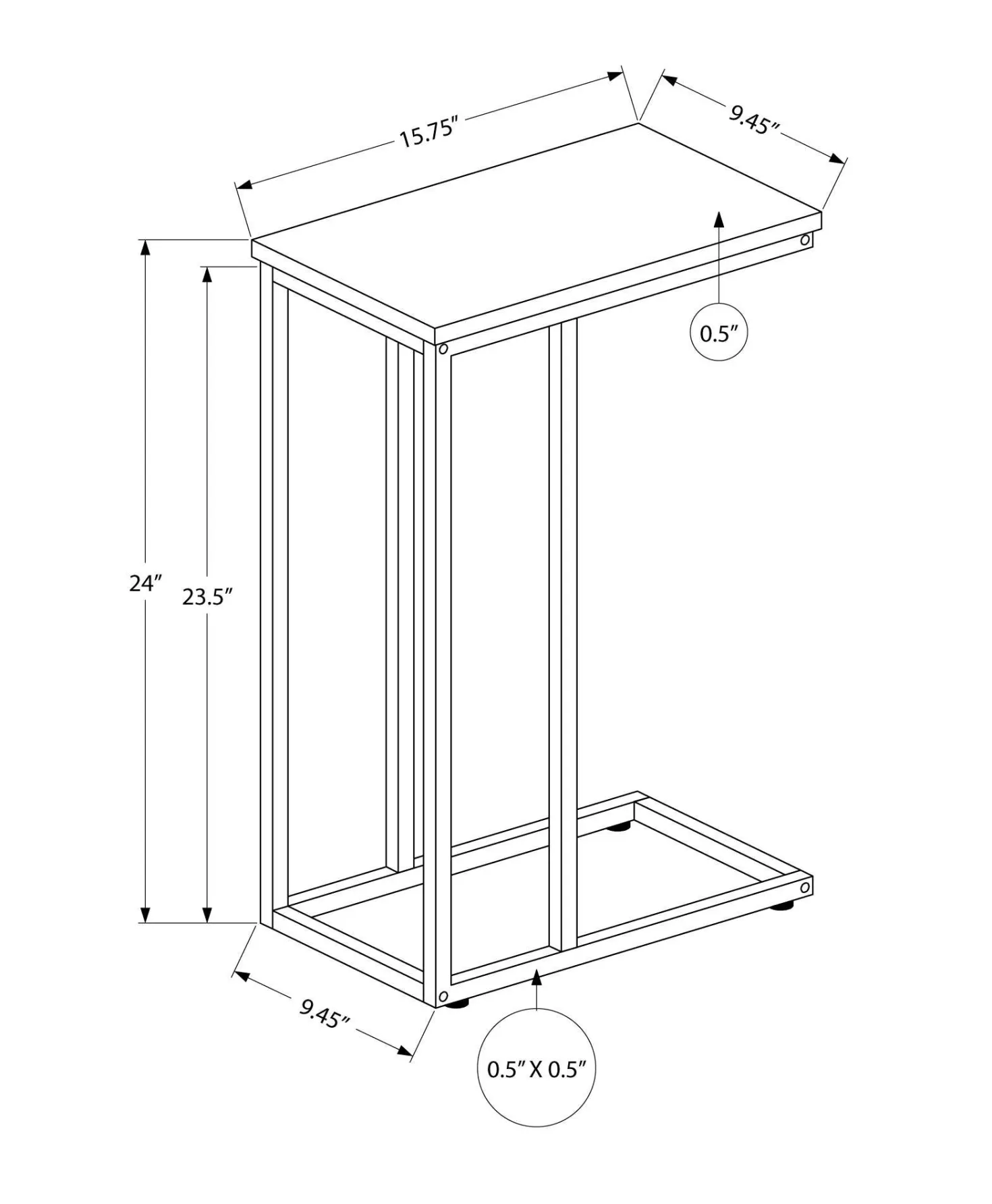 Table d'appoint - 25"H, blanc, métal noir - Monarch