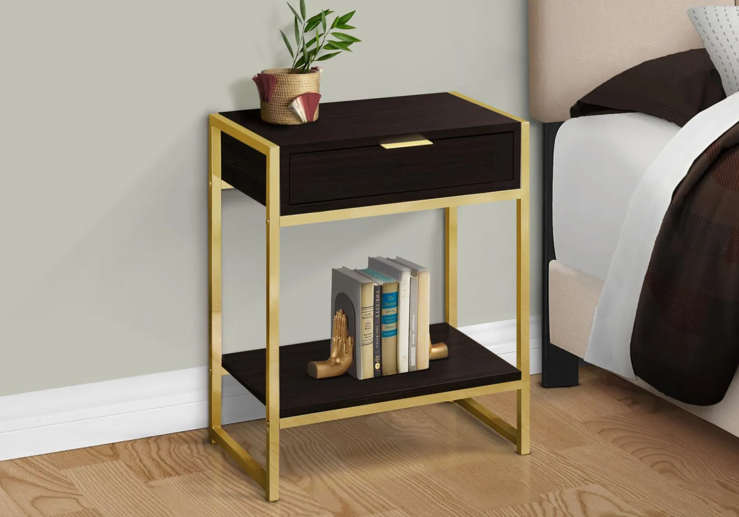 Table d'appoint - 24"H, espresso, métal or - Monarch