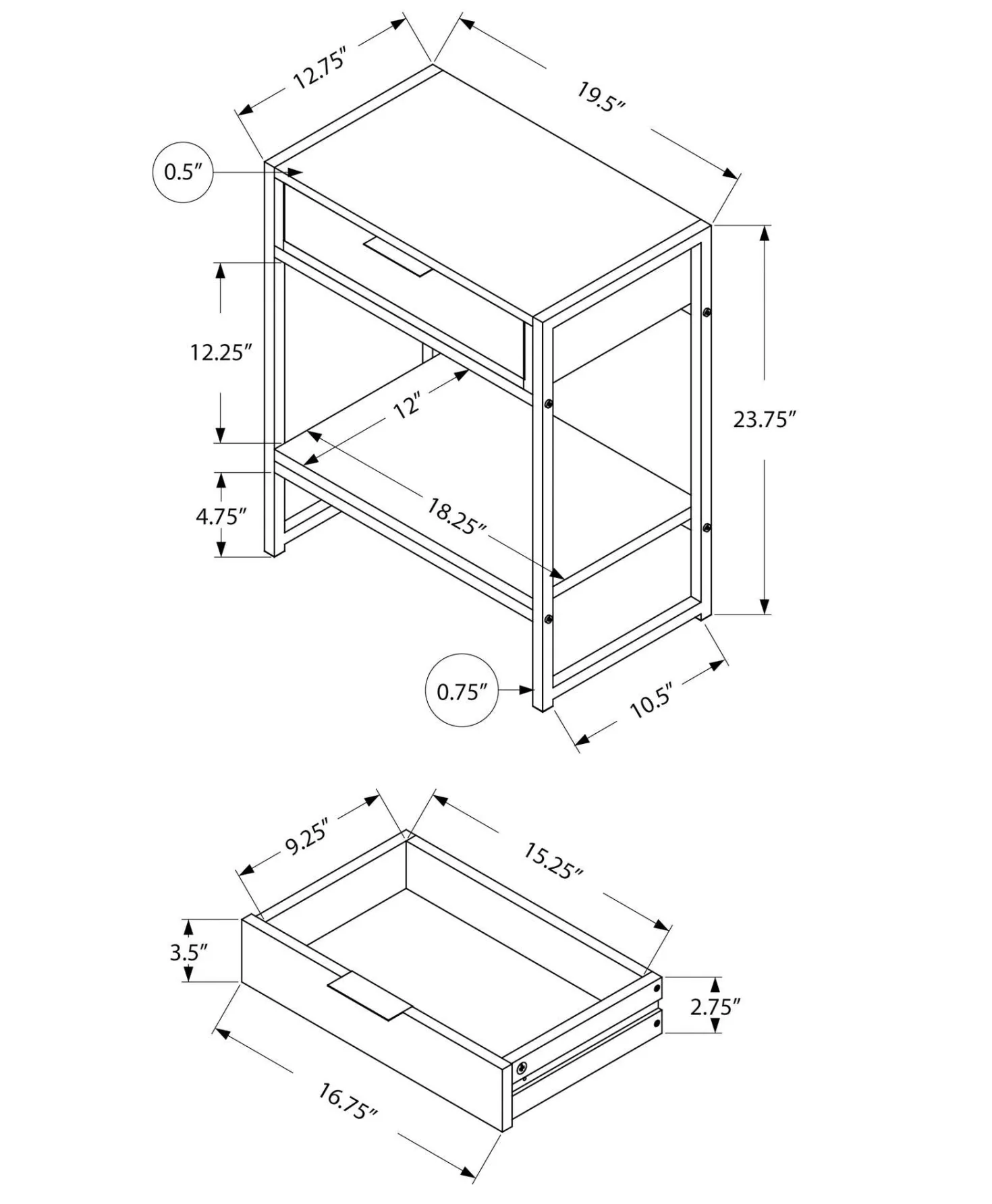 Table d'appoint - 24"H, espresso, métal or - Monarch